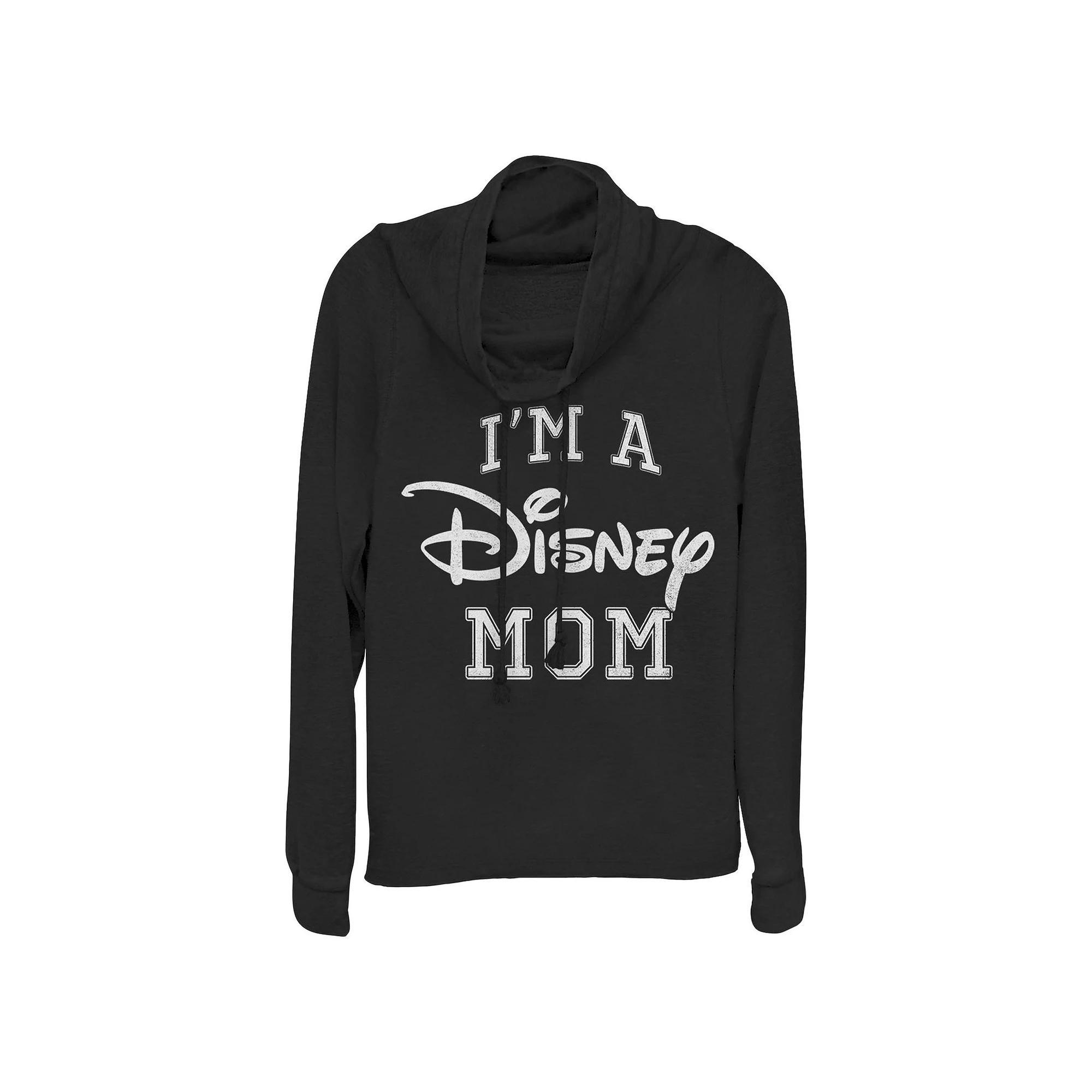 Disney's I'm A Disney Mom Varsity Style Women's Cowlneck Graphic Lightweight Long Sleeve, Size: XXL, Black Product Image