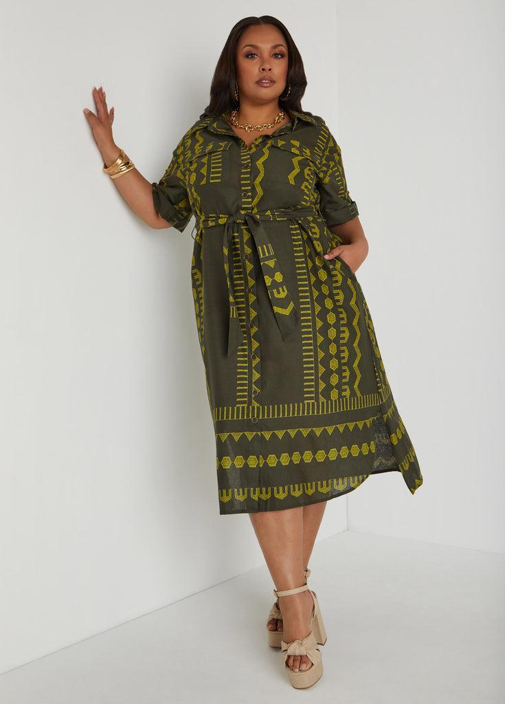 Printed Linen Blend Shirtdress Product Image