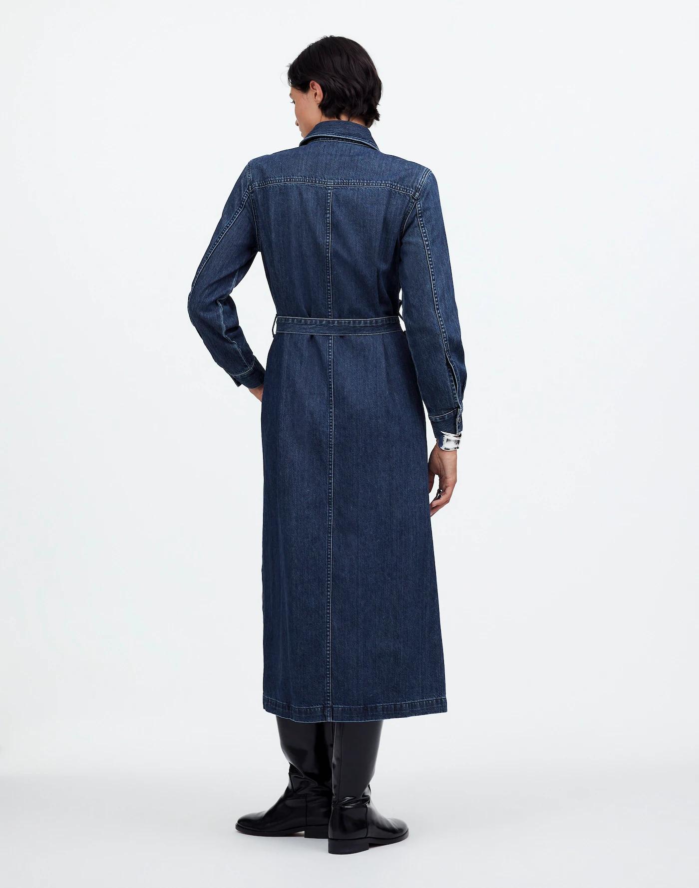 Denim Tie-Waist Midi Shirtdress in Avenida Wash Product Image