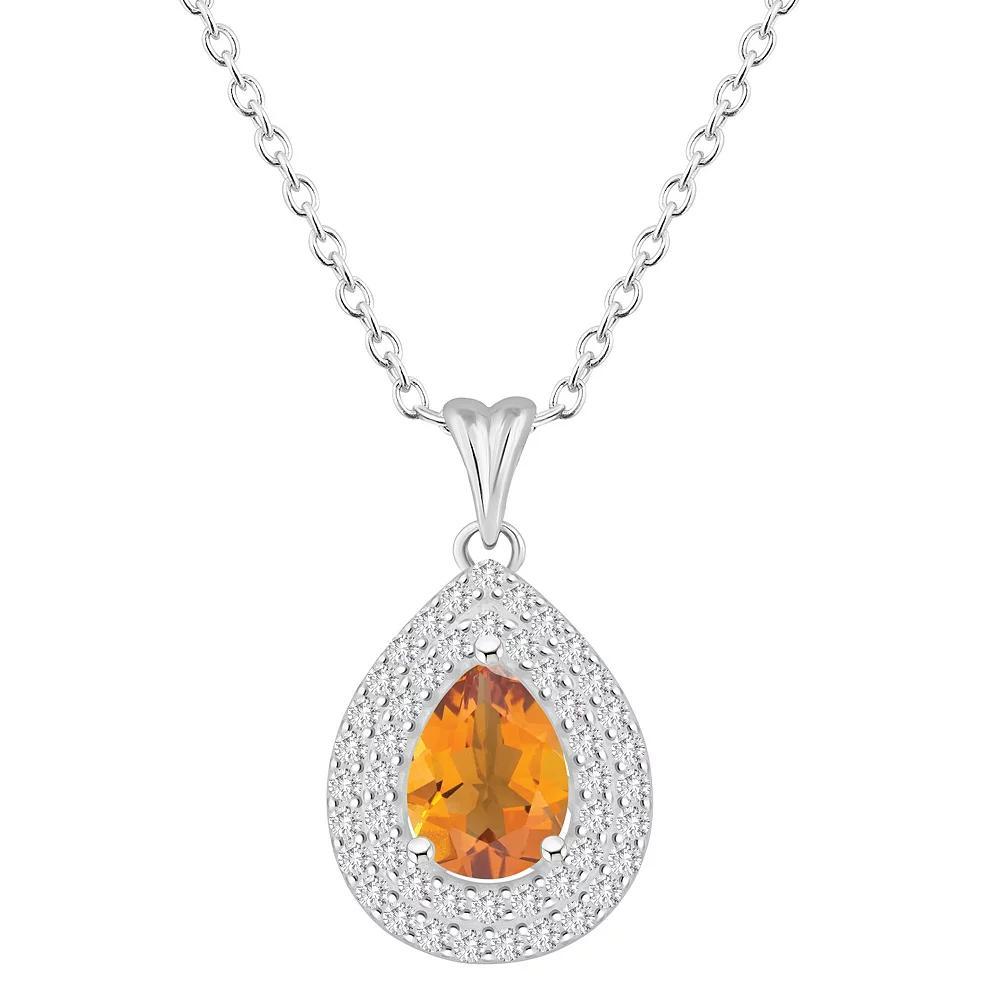 Celebration Gems Sterling Silver Teardrop Swiss Blue Topaz & White Topaz Double Halo Pendant Necklace, Women's, Size: 18" Product Image