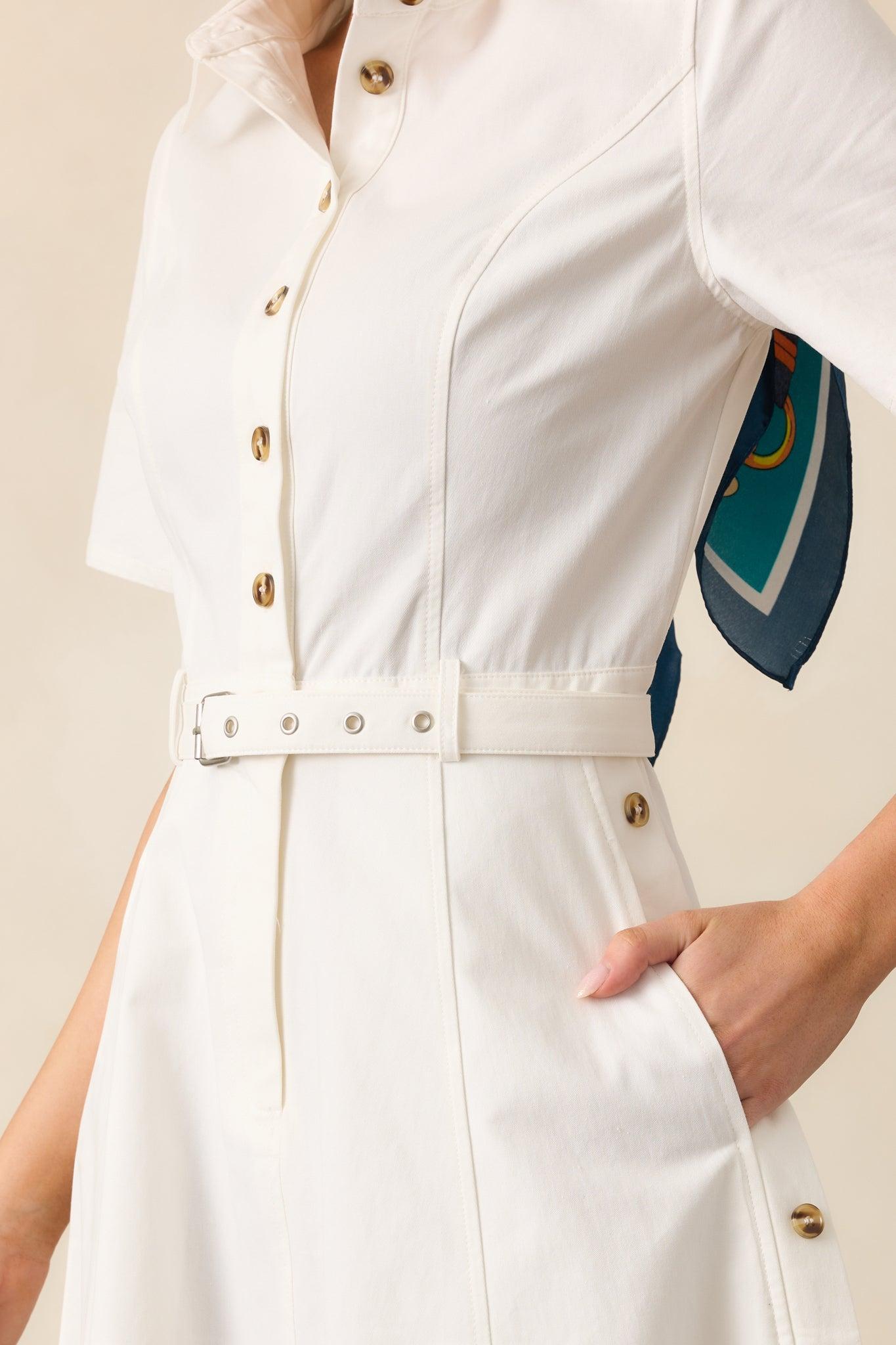 Making It Right White Cotton Belted Maxi Dress Product Image