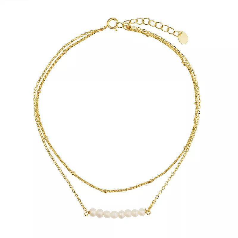 Main and Sterling Sterling Silver Bar Chain Simulated Pearl Anklet, Women's, Size: 9-10" ADJ, Silver Tone Product Image