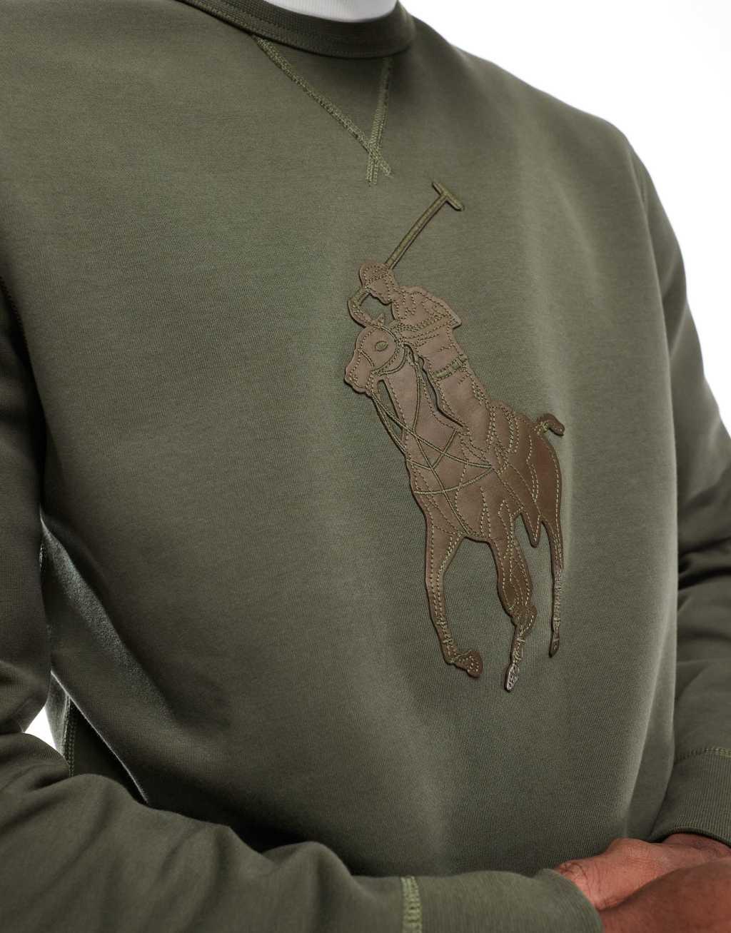 Polo Ralph Lauren tonal large player logo double knit sweatshirt in dark green Product Image