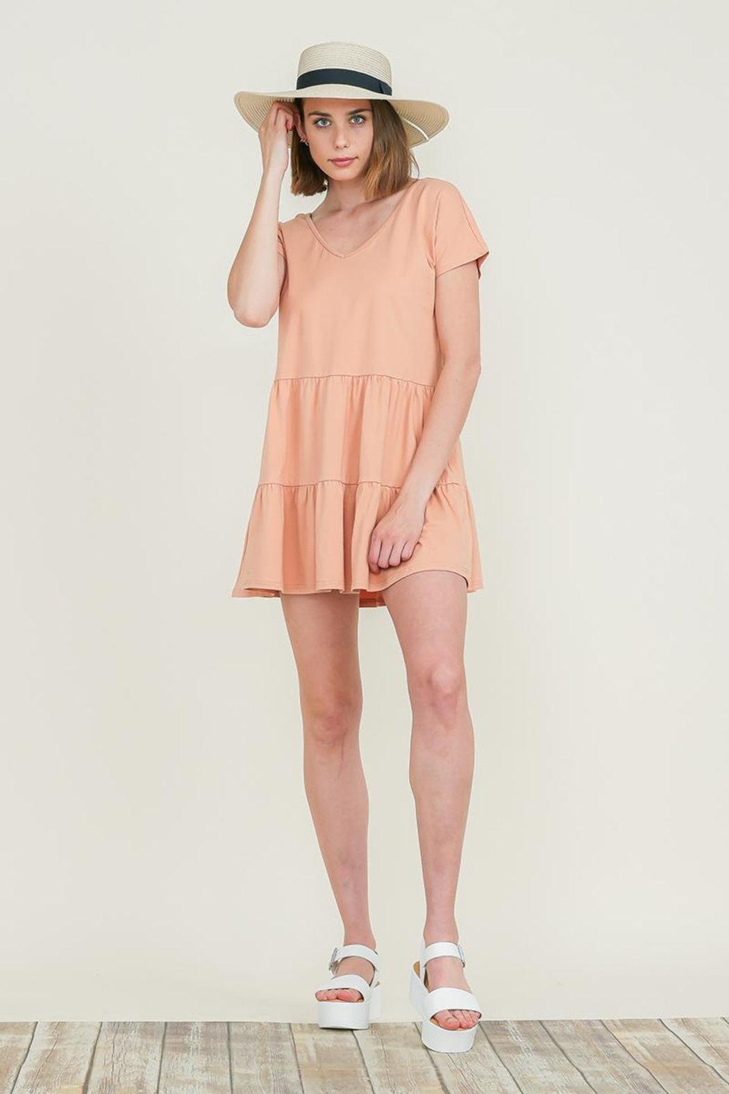 Ruffle Hem Short Sleeve 2 Layered Mini Dress Product Image