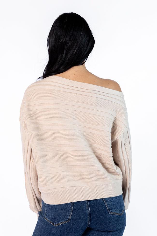 Feels Right Beige Off The Shoulder Ribbed Sweater SALE Product Image