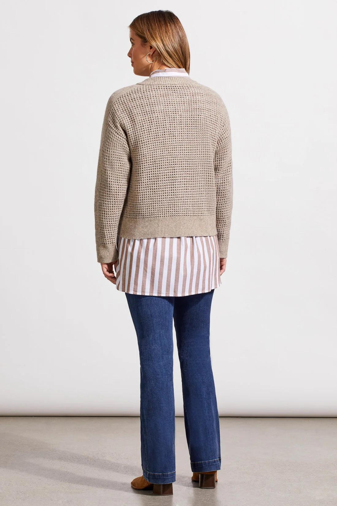 OPEN KNIT LONG SLEEVE CREW NECK SWEATER CARDIGAN Product Image