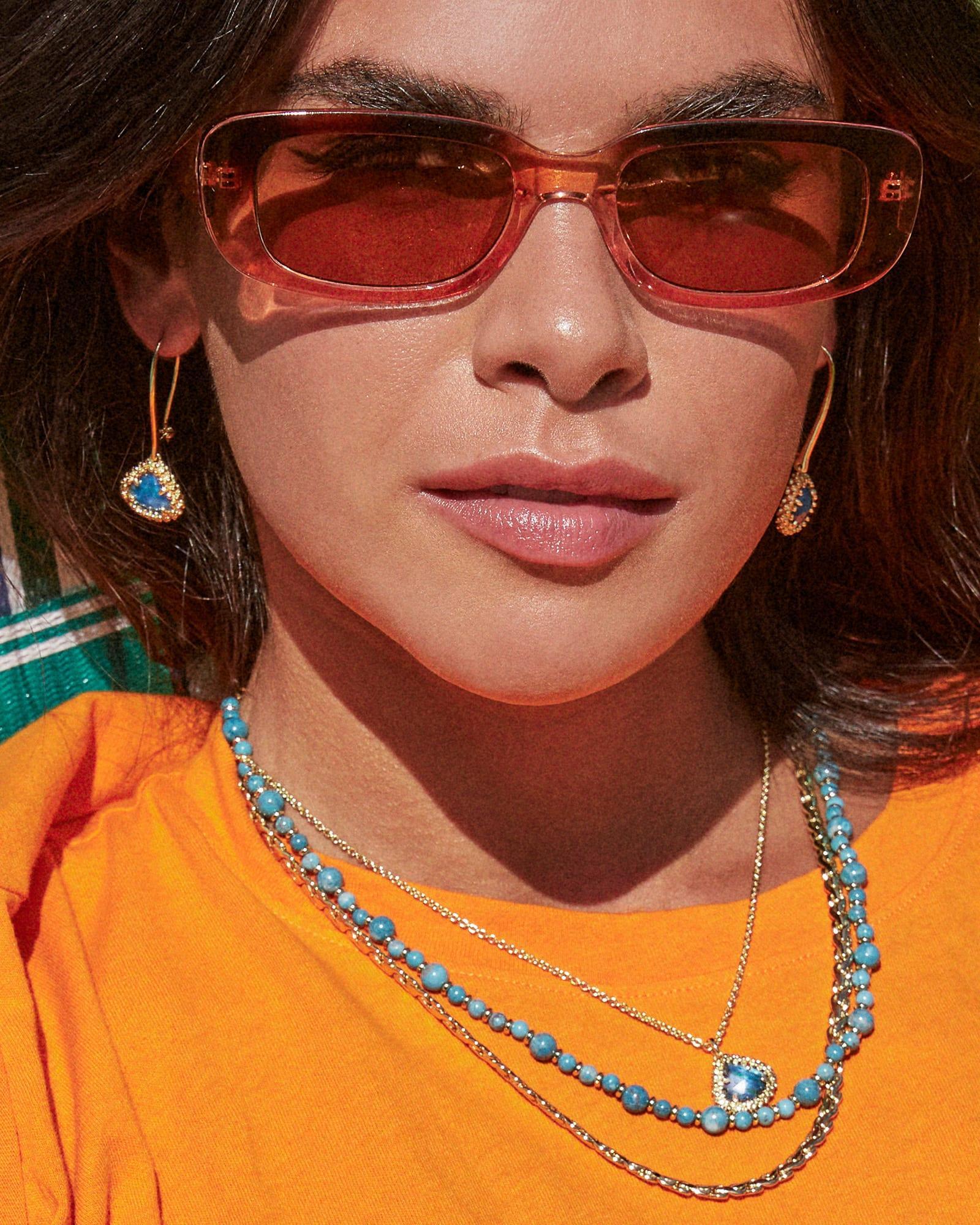Framed Kendall Gold Wire Drop Earrings in Teal Abalone Product Image