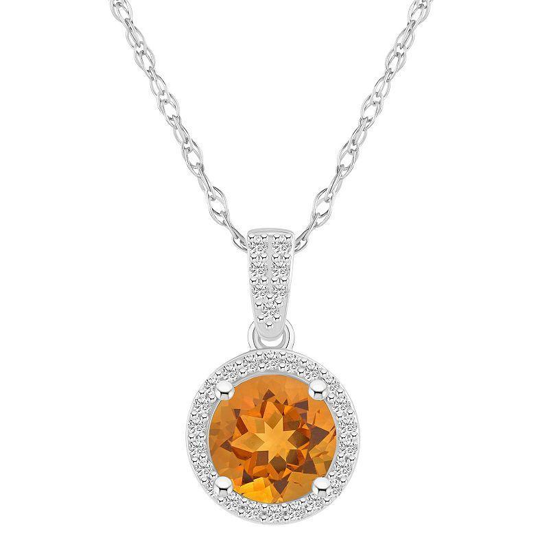 Celebration Gems 10k White Gold Round Gemstone & Lab-Created White Sapphire Halo Pendant Necklace, Women's, Size: 18", Citrine Product Image