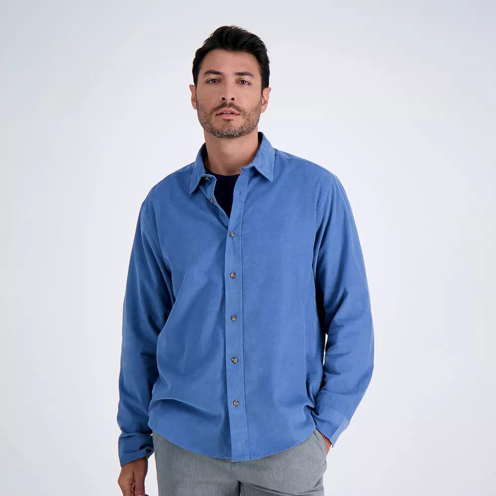 Men's Haggar® Long Sleeve Casual Cotton Corduroy Shirt, Size: Small, Medium Blue Product Image