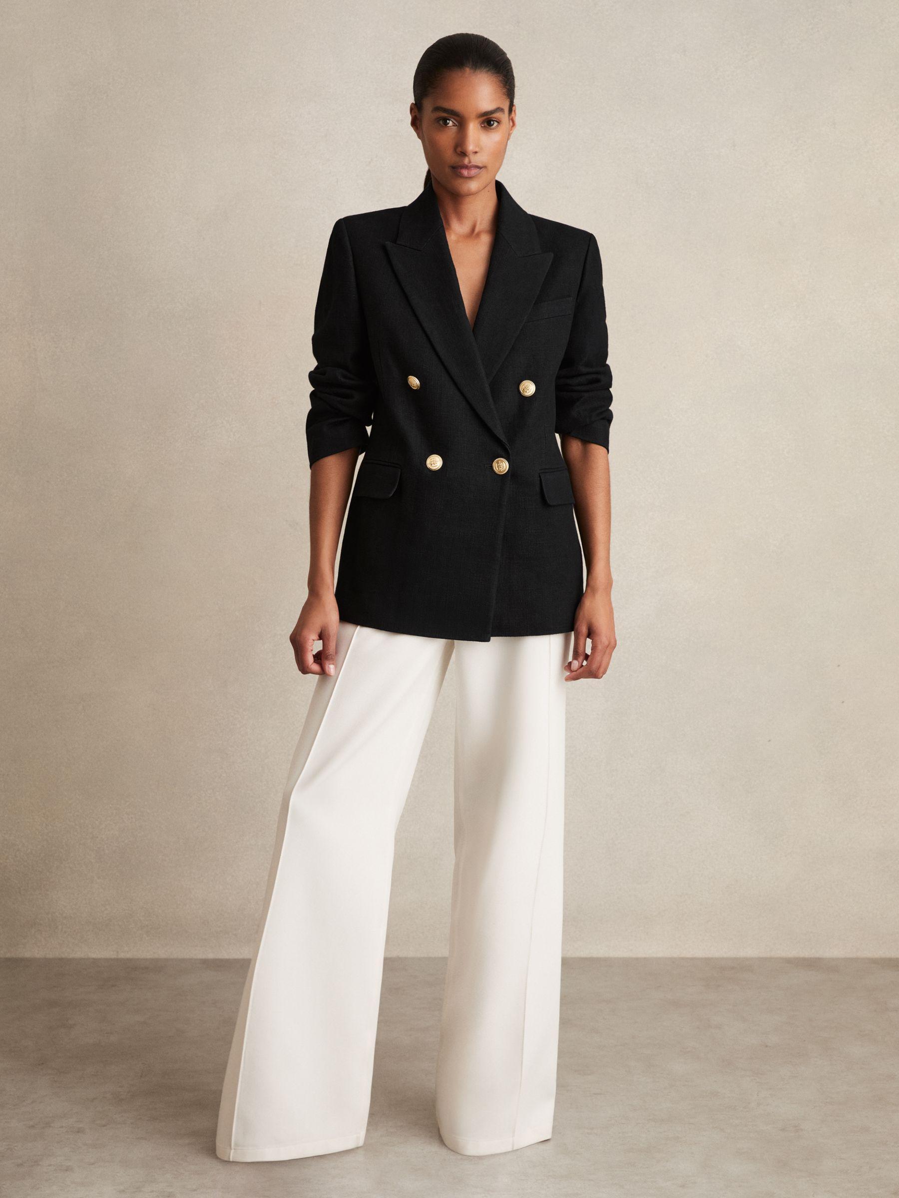Petite Oversized Double-Breasted Blazer Linen-Blend in Black Product Image