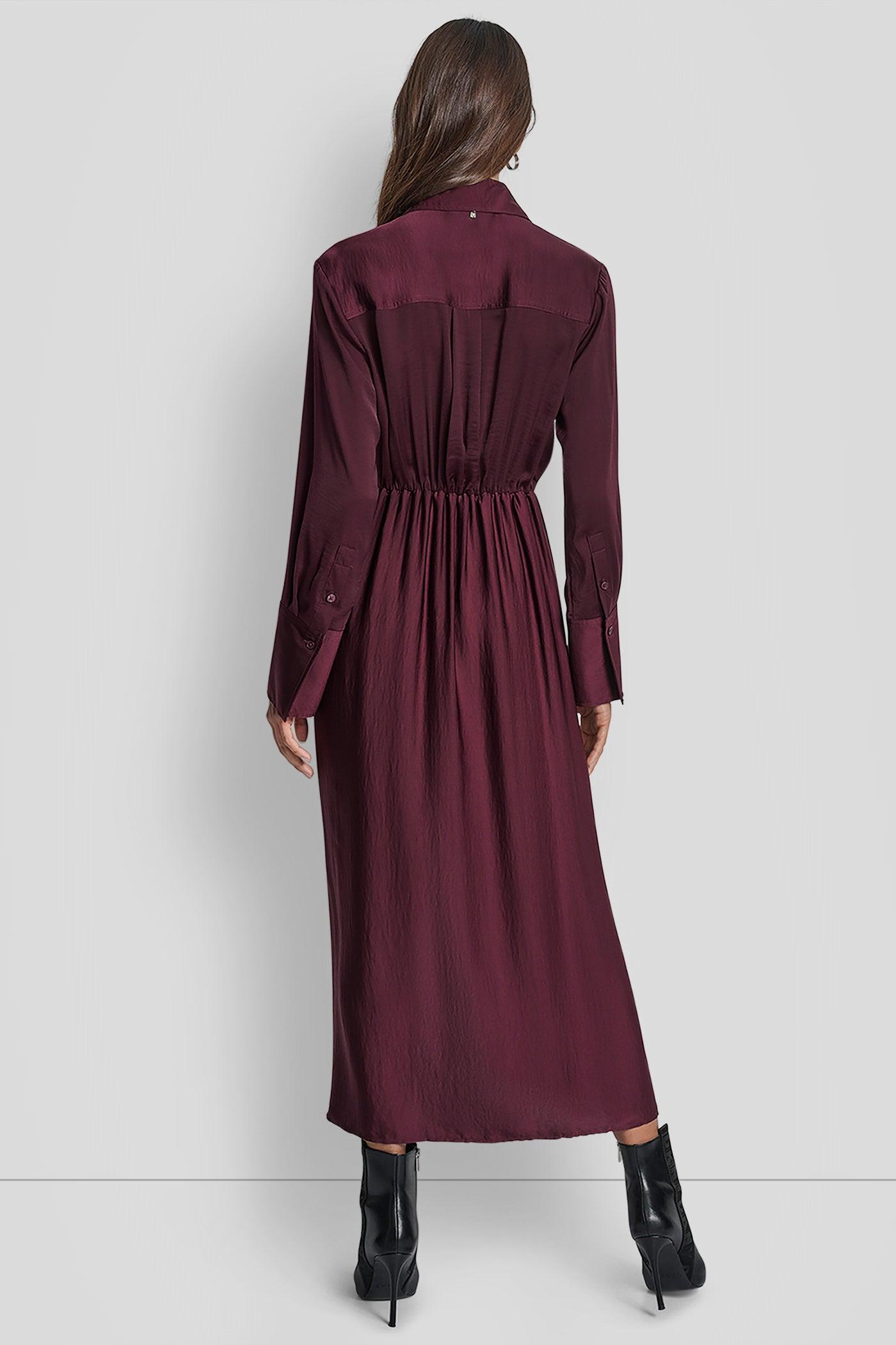 LONG SLEEVE BUTTON FRONT SHIRT DRESS WITH TIE WAIST Product Image