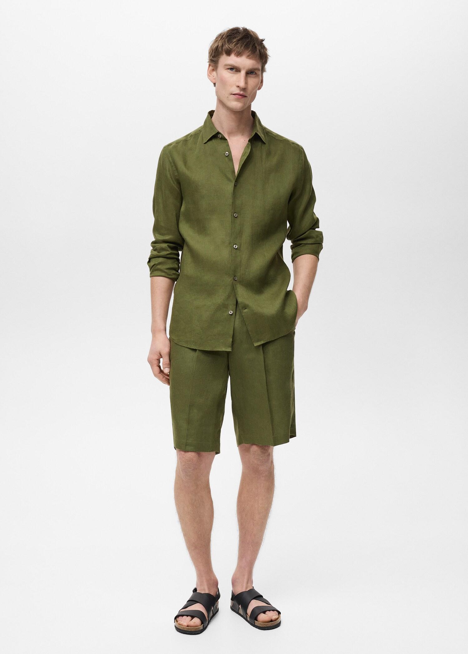 100% linen bermuda shorts with pleats - Men | MANGO USA Product Image