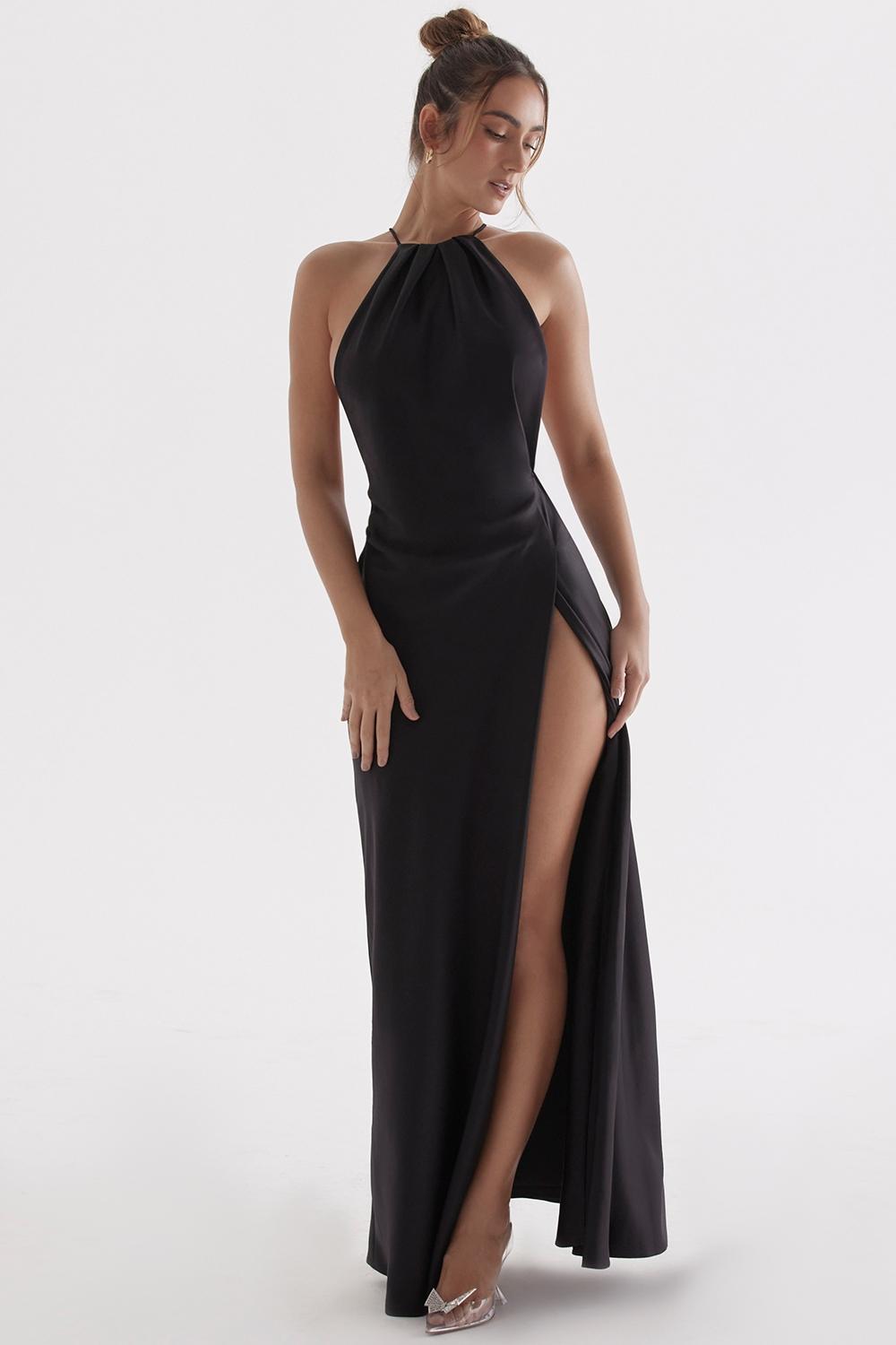 Zanab  black thigh slit maxi dress - sale Product Image