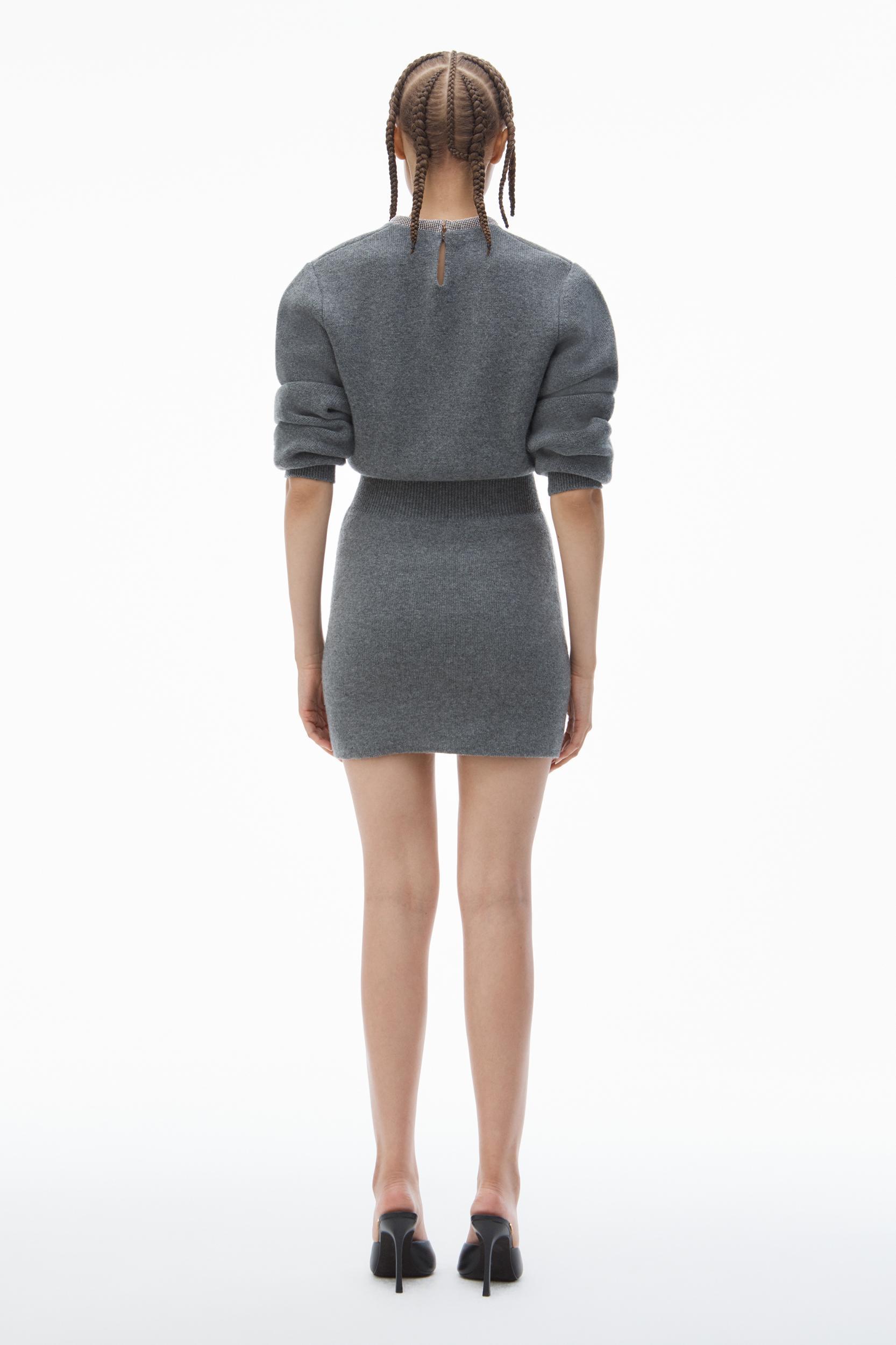 Long Sleeve Dress In Wool Blend With Crystal Hotfix Trim Product Image