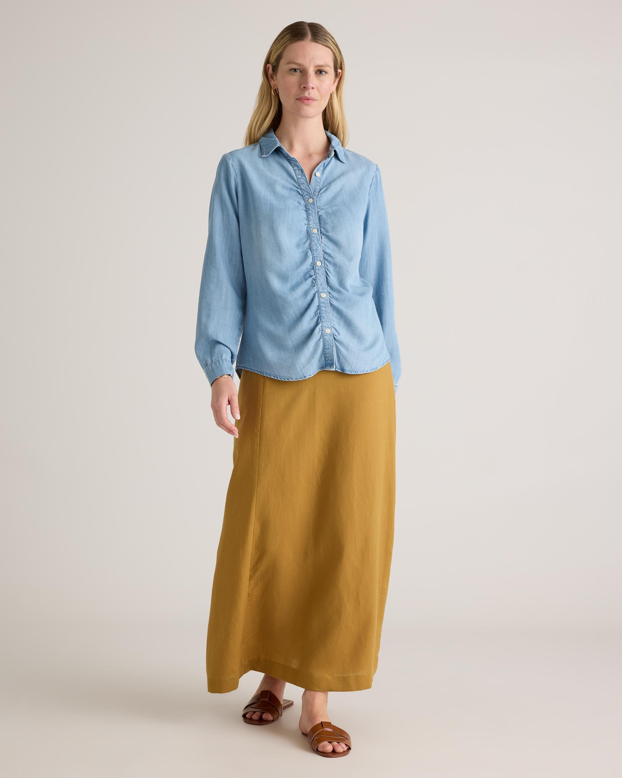 Quince | Women's Chambray Tencel Shirred Long Sleeve Shirt Size XS Product Image