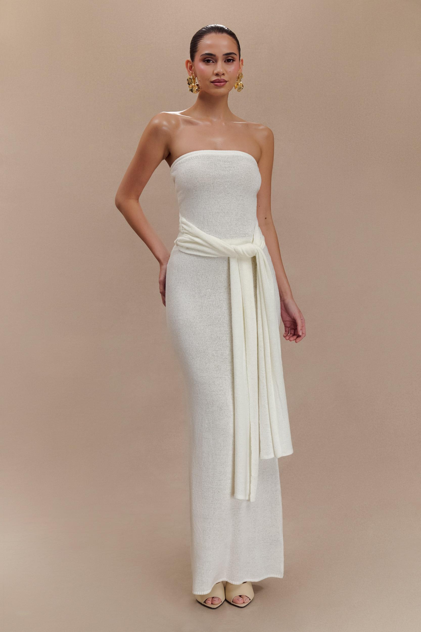 Phoebe Strapless Tie Knit Top - Ivory Product Image