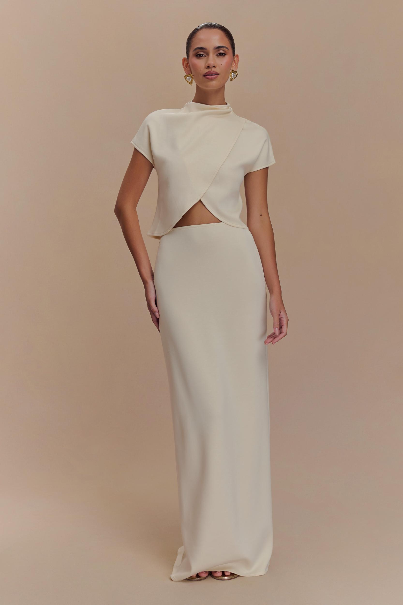Eris Scuba Jersey Maxi Skirt - Ivory Product Image