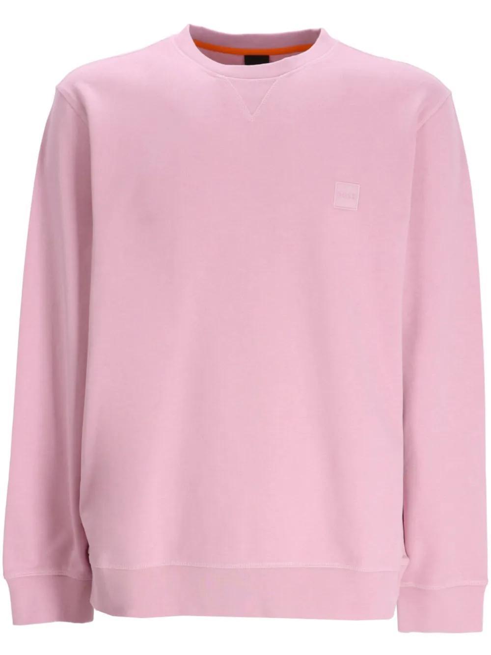HUGO BOSS Logo-patch Cotton Sweatshirt In Pink Product Image