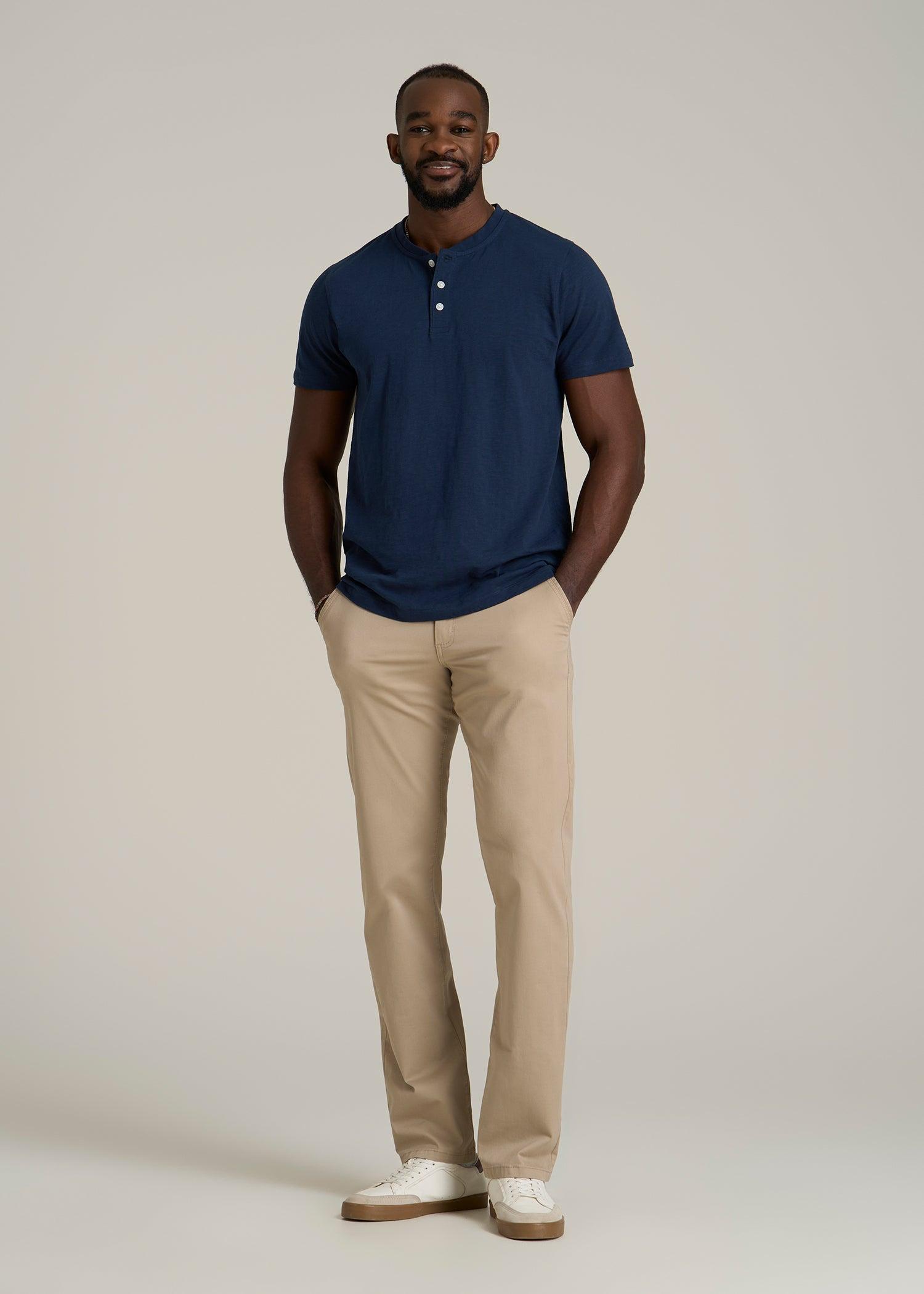 Sunwashed Short Sleeve Slub Henley for Tall Men in Regal Blue Product Image