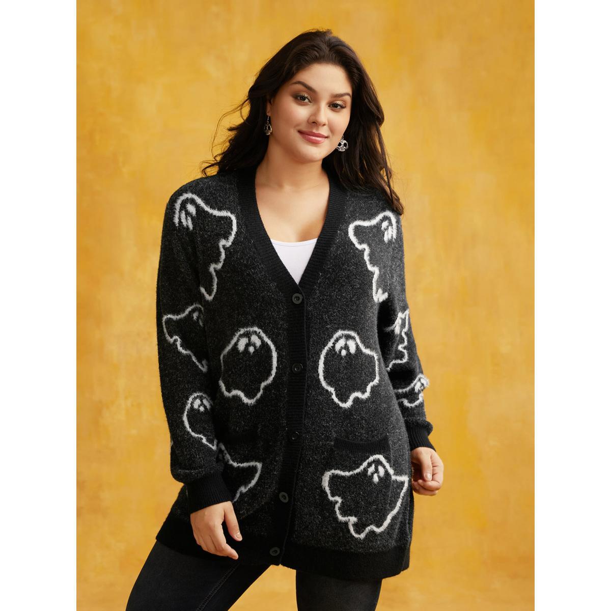Plus Size Supersoft Essentials Ghost Mink-Hair Like Cardigan Black Women Casual Loose Long Sleeve Everyday Cardigans BloomChic 18-20/2X Product Image