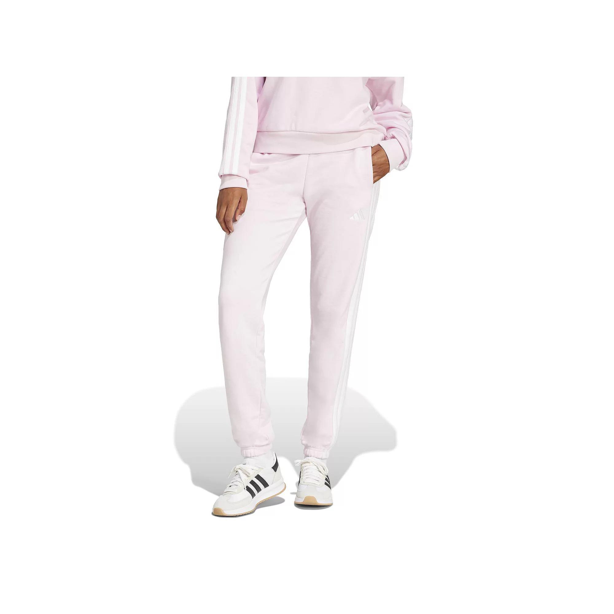 Women's adidas Essentials 3-Stripes French Terry Cuffed Sportswear Pants, Size: Small, Clear Pink White Product Image
