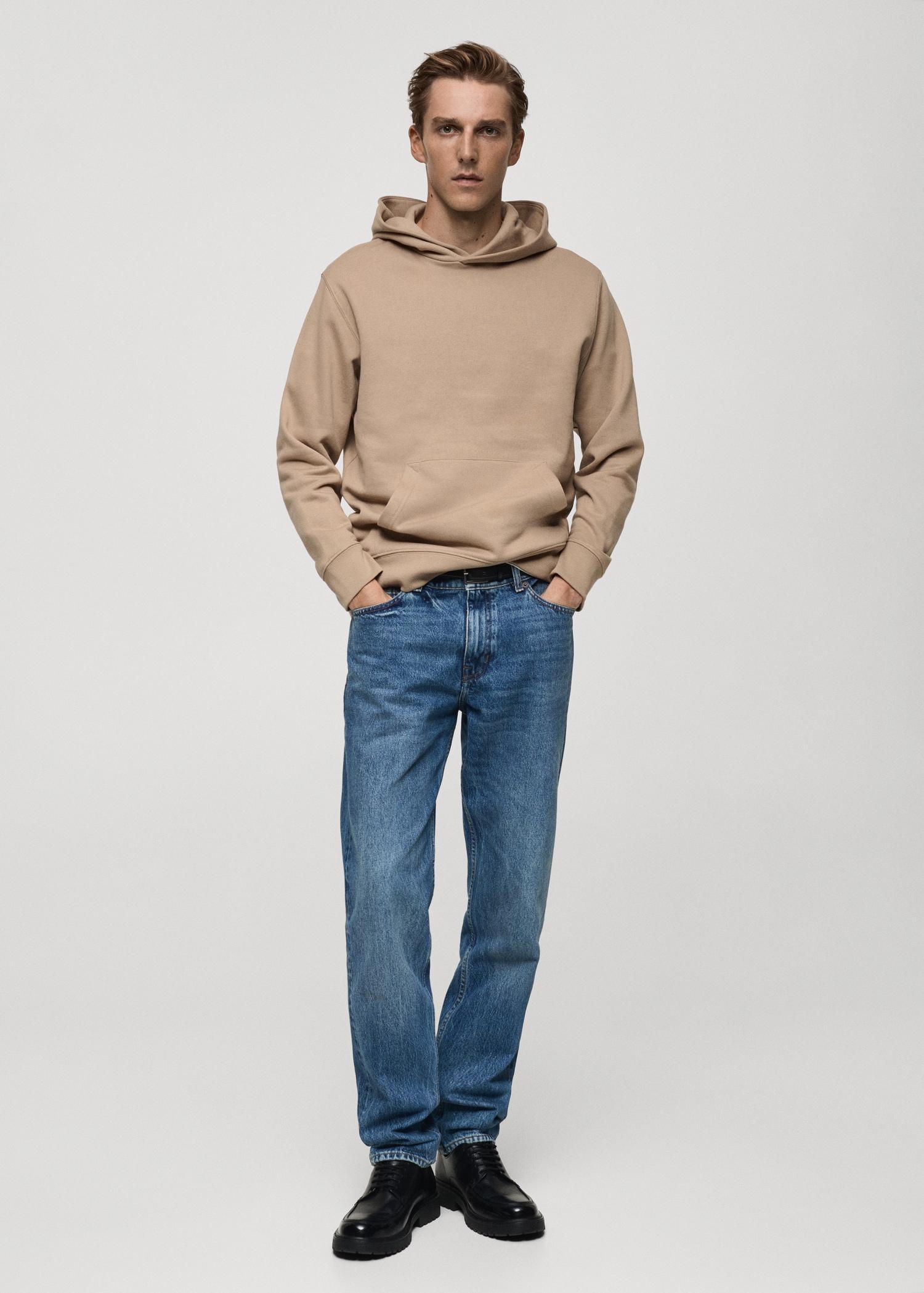 Cotton kangaroo-hooded sweatshirt - Men | MANGO USA Product Image