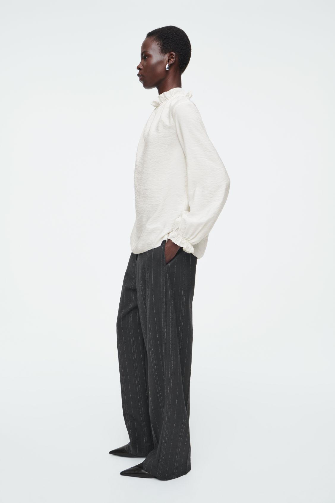 RUFFLED HIGH-NECK BLOUSE Product Image
