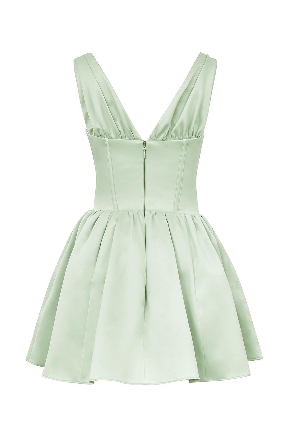 Emmeliette Pistachio Satin Mini Dress Product Image