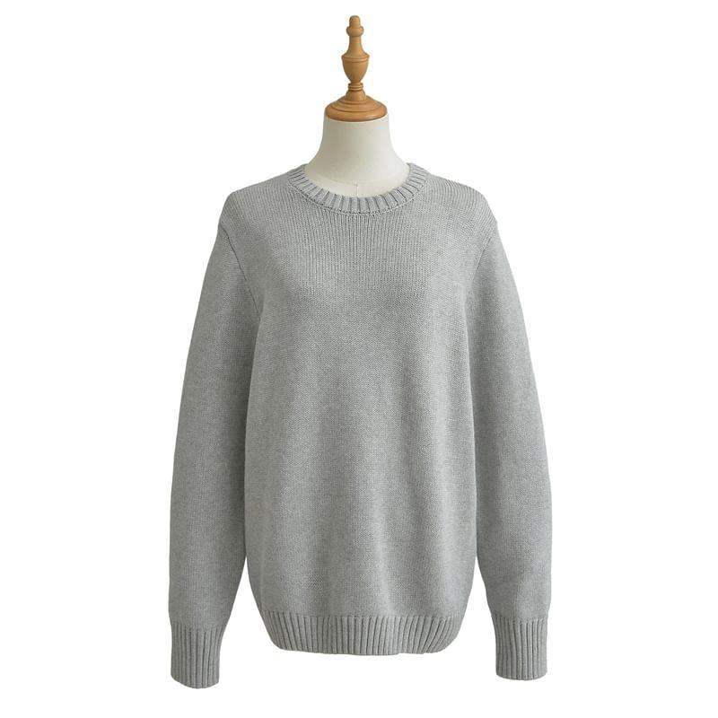 Crew Neck Plain Oversized Sweater Product Image