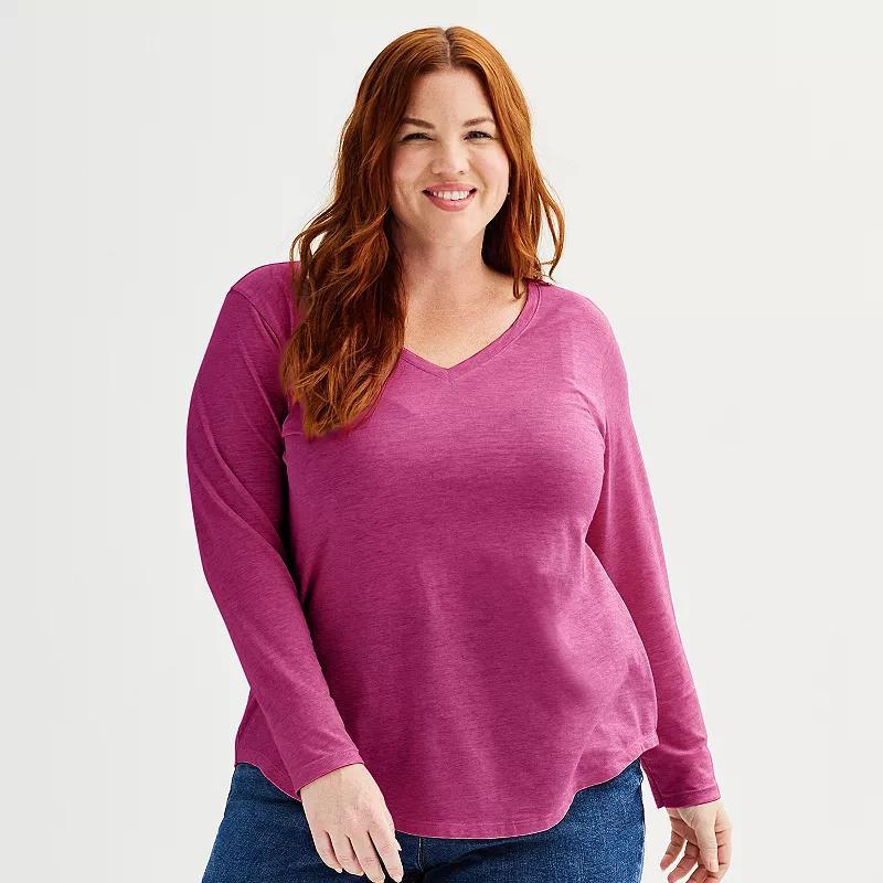 Plus Size Sonoma Goods For Life Everyday Long Sleeve V-Neck Tee, Womens Grey Product Image