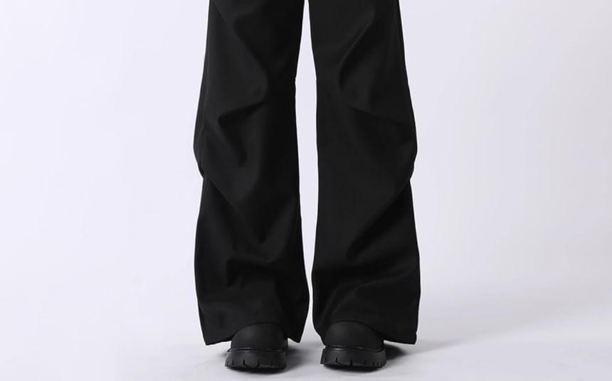 High Waist Plain Wide Leg Cargo Pants Product Image