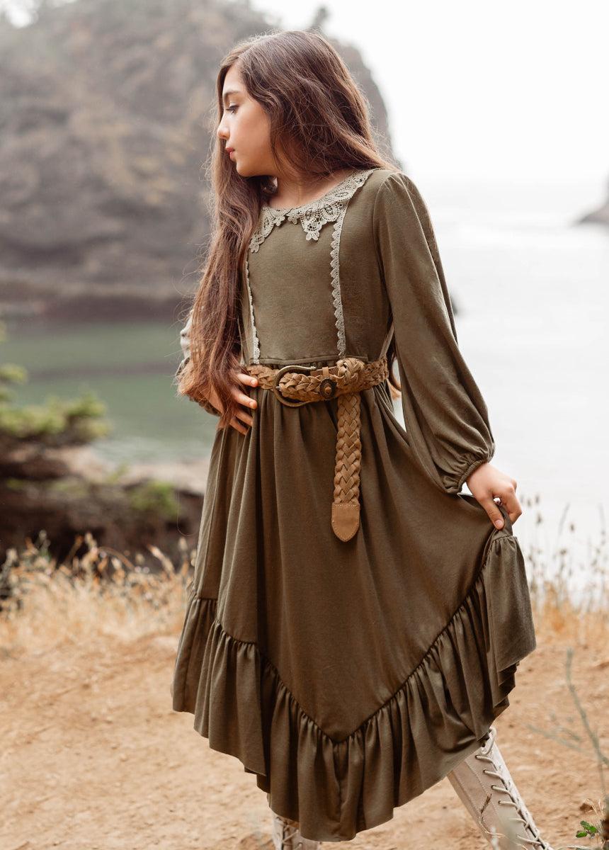 Tatum Dress in Olive Girls Product Image