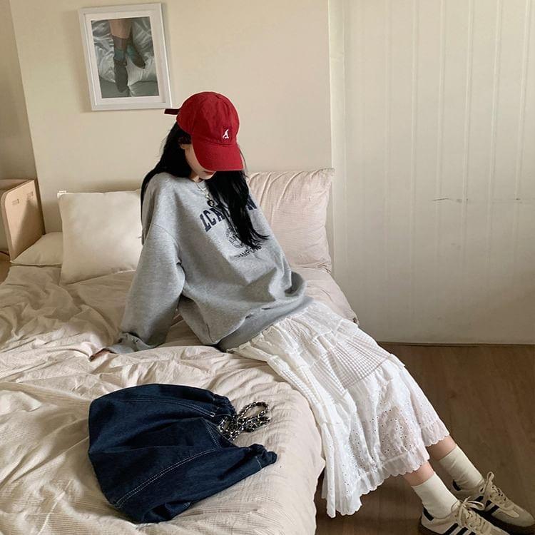 Crew Neck Lettering Print Oversized Pullover Product Image