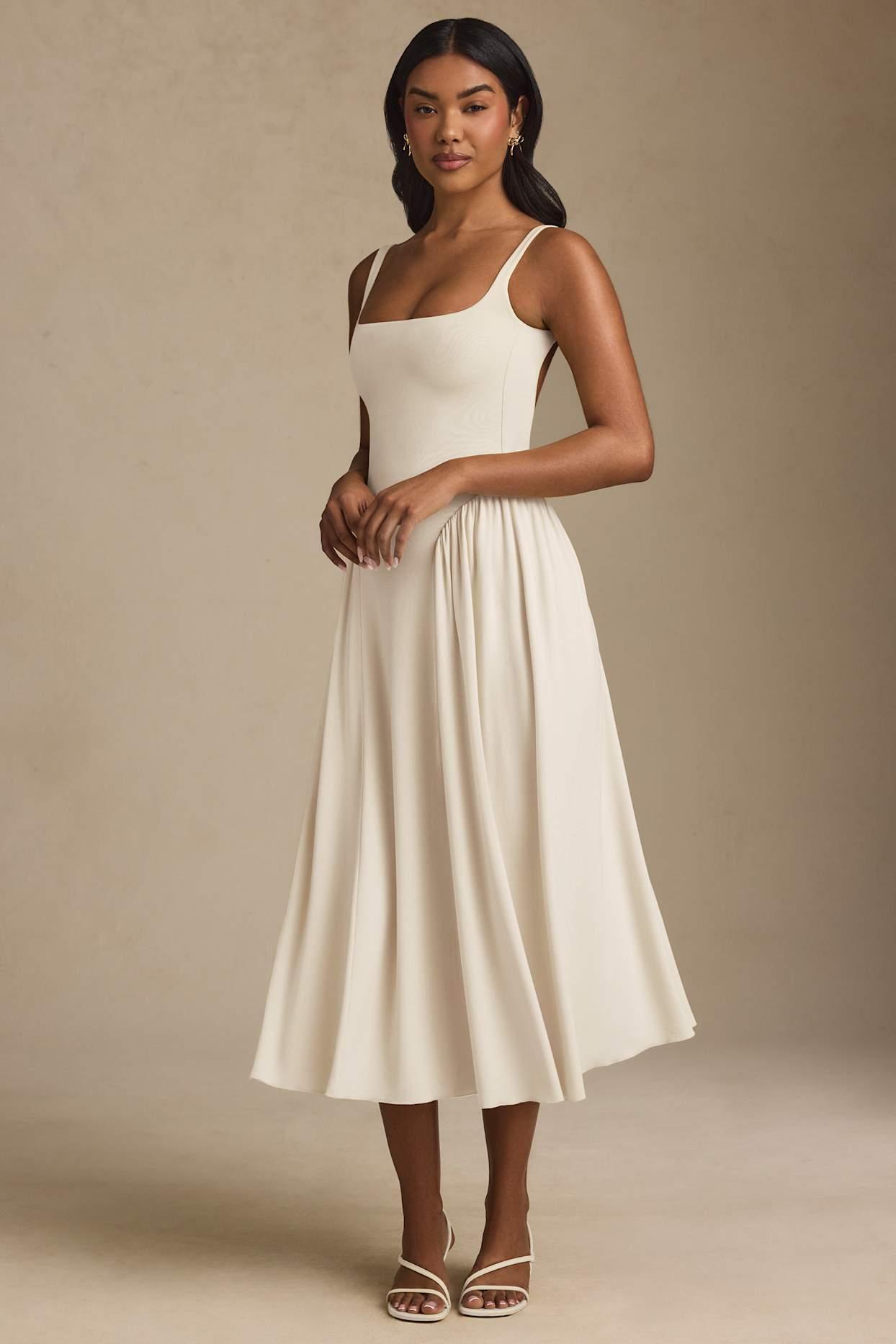 Low-Back A-Line Midaxi Dress in Ivory Product Image