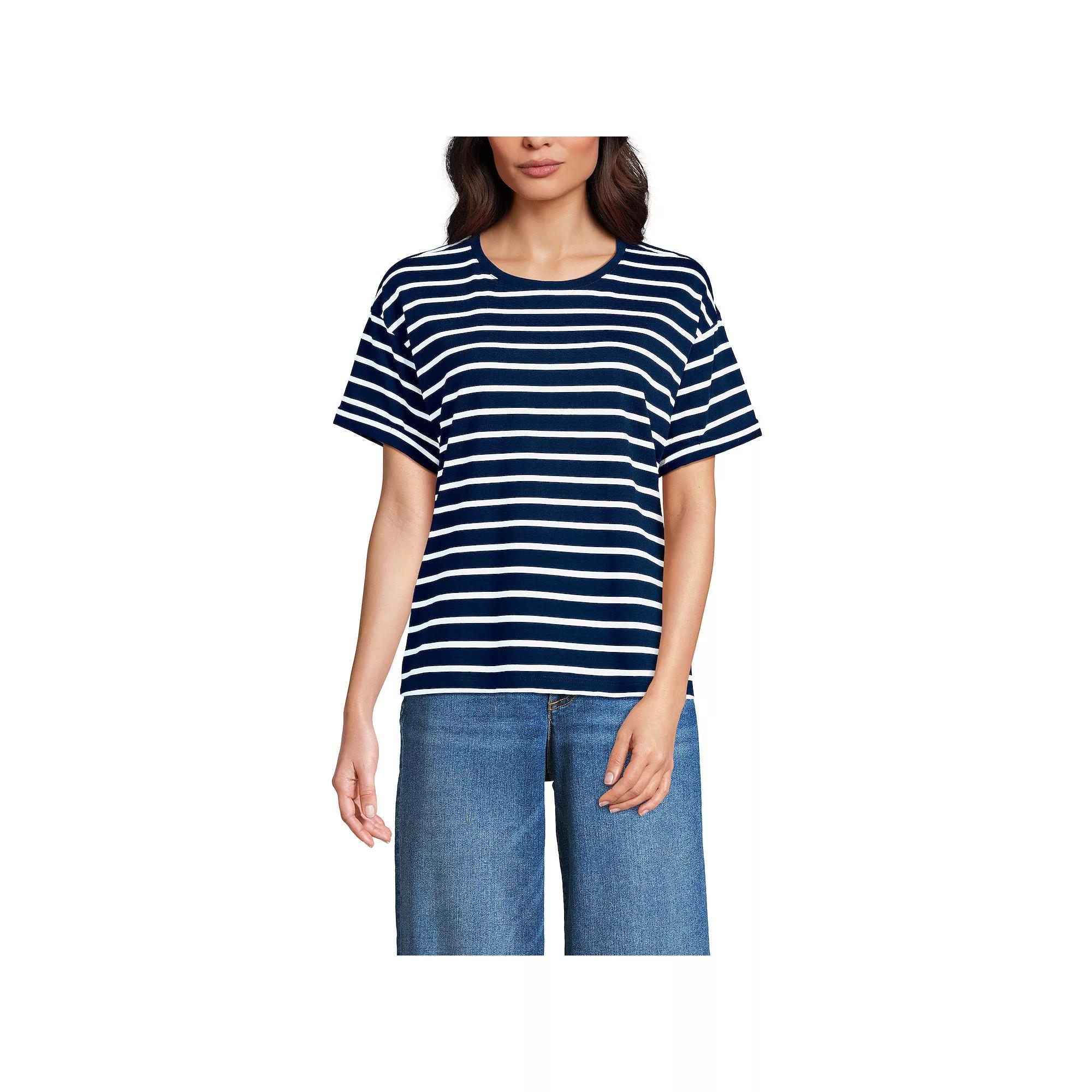 Petite Lands' End Oversized Short Sleeve Crew Neck T-Shirt, Women's, Size: Medium Petite, Blue Breton Stripe Product Image