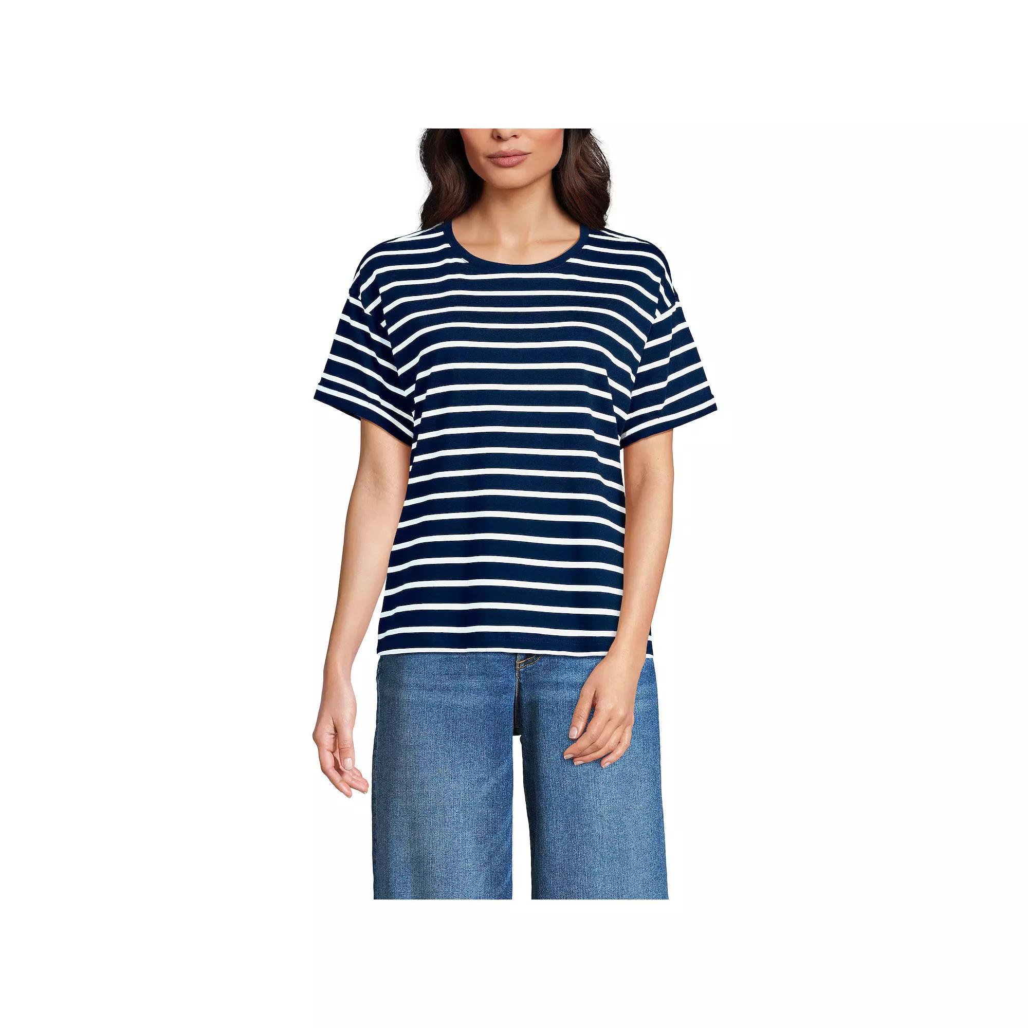 Petite Lands' End Oversized Short Sleeve Crew Neck T-Shirt, Women's, Size: Medium Petite, Blue Breton Stripe Product Image