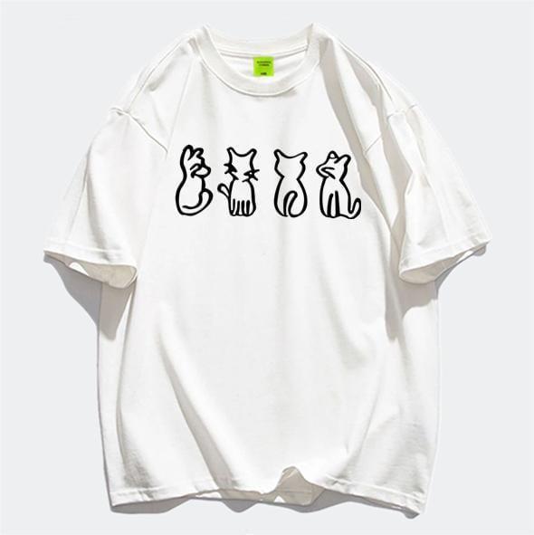 Short Sleeve Crew Neck Cat Print Oversized T-Shirt Product Image