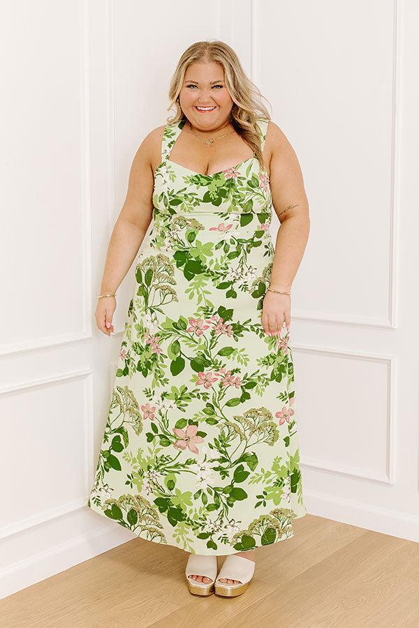 Small Town Charm Floral Maxi Dress in Green Curves Product Image