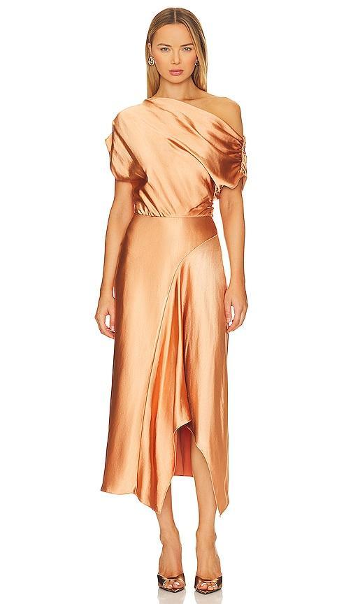 Jasmine Draped Satin Midi Dress Product Image