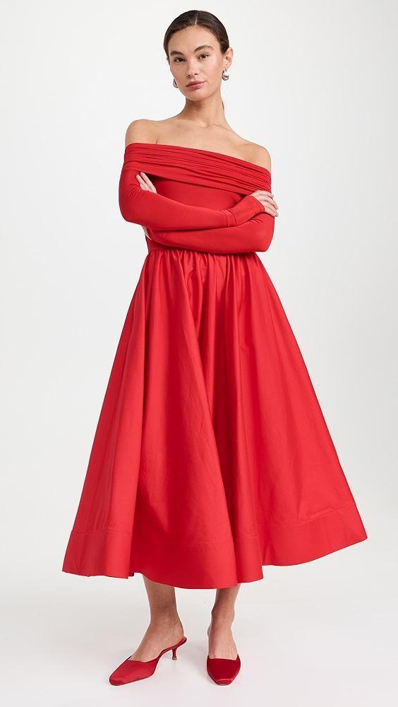 alice + olivia Arcana Off The Shoulder Flared Midi Dress | Shopbop Product Image