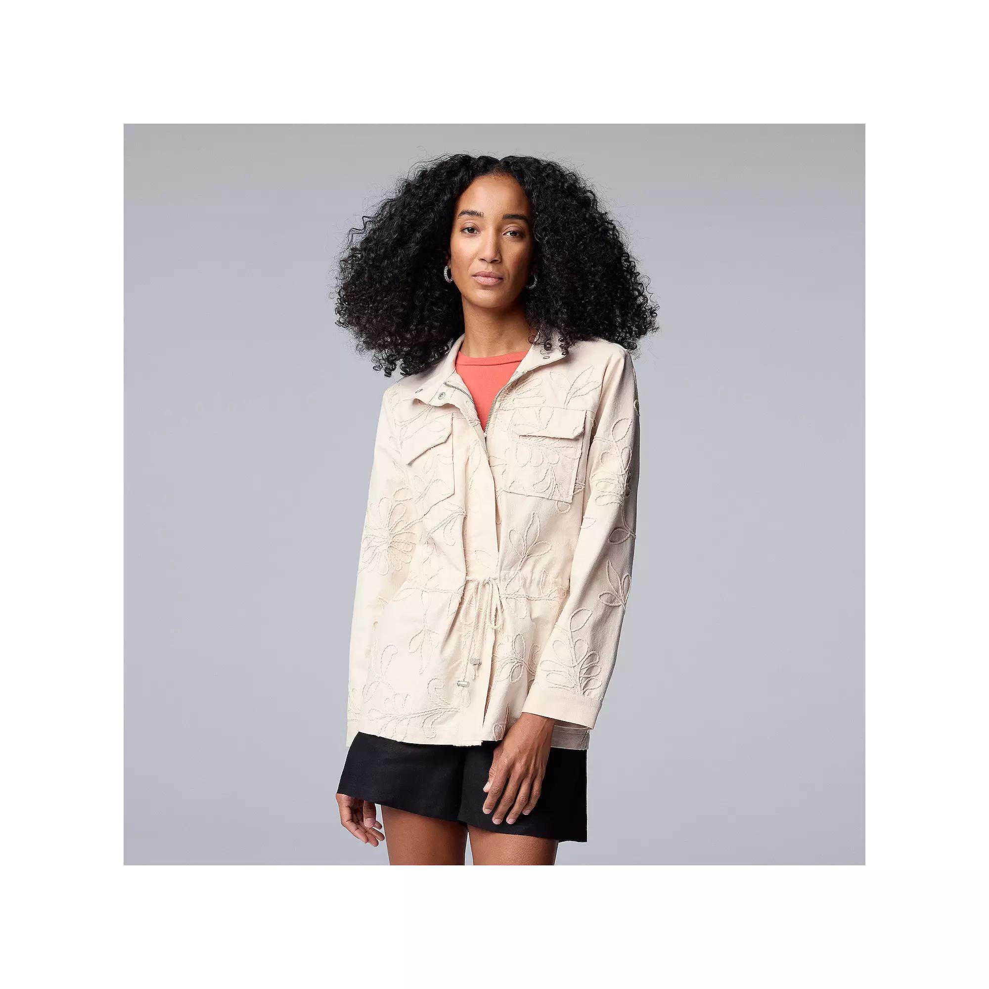 Petite Simply Vera Vera Wang Embroidered Utility Jacket, Womens Product Image