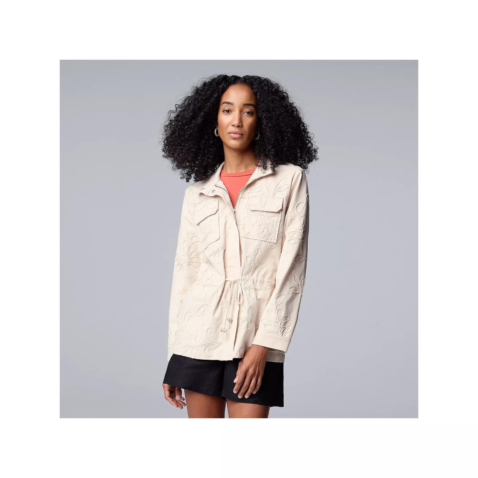 Petite Simply Vera Vera Wang Embroidered Utility Jacket, Womens Product Image