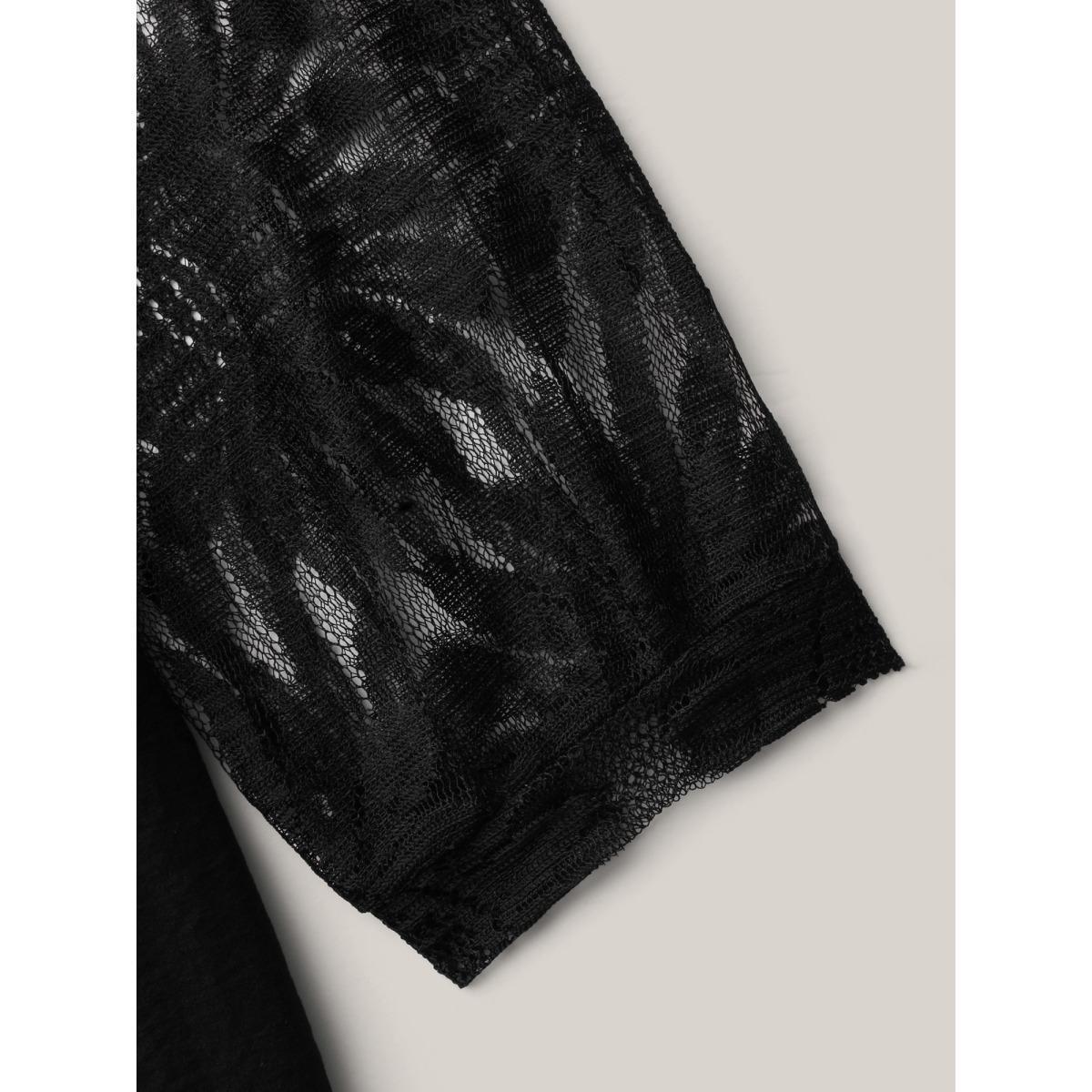 Plus Size Black Crochet Lace Mesh Mock Neck Jumpsuit Women Elegant Long Sleeve Mock Neck Everyday Loose Jumpsuits BloomChic 22-24/3X Product Image