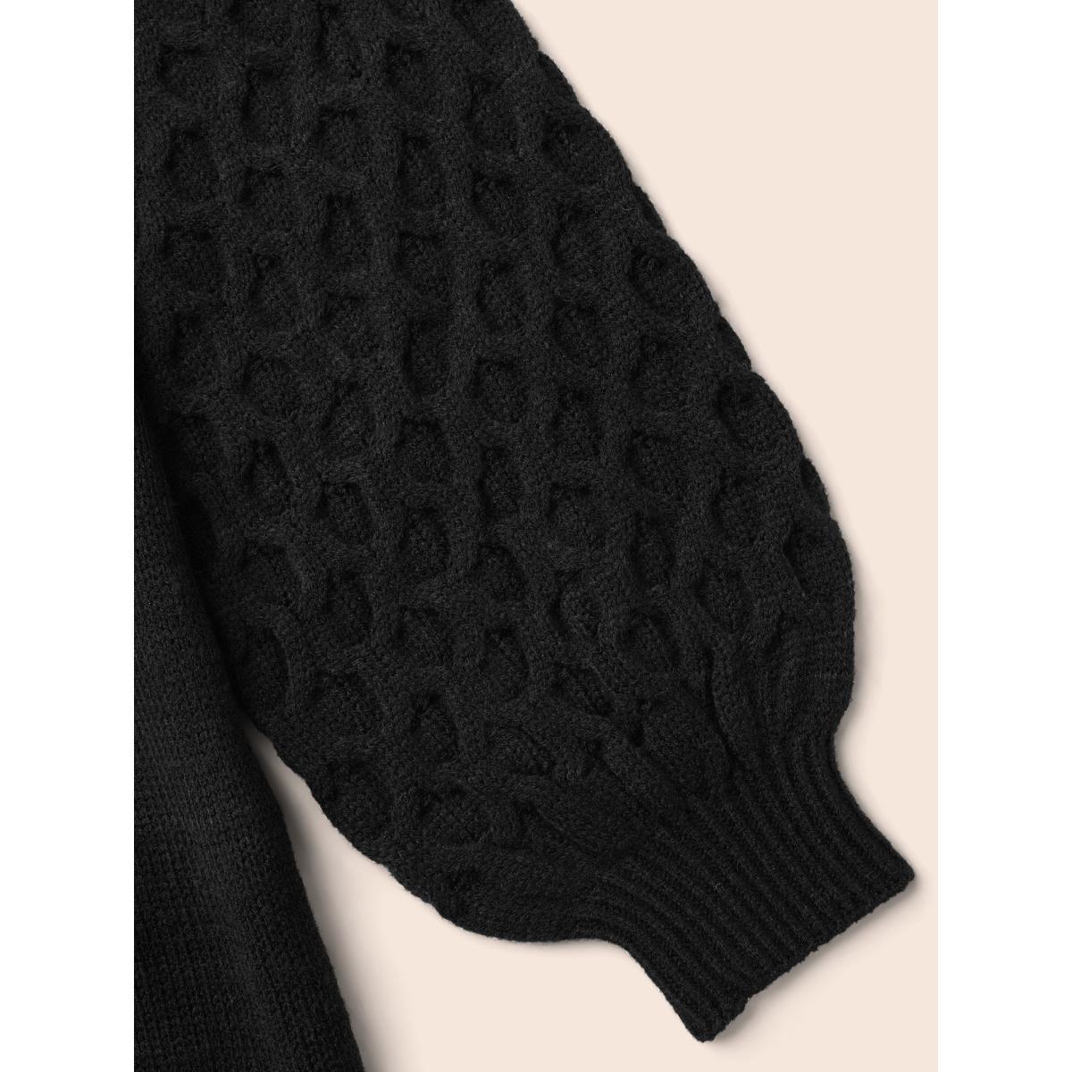 Plus Size Crochet Floral Texture V Neck Pullover Black Women Casual Loose Long Sleeve V-neck Everyday Pullovers BloomChic 22-24/3X Product Image