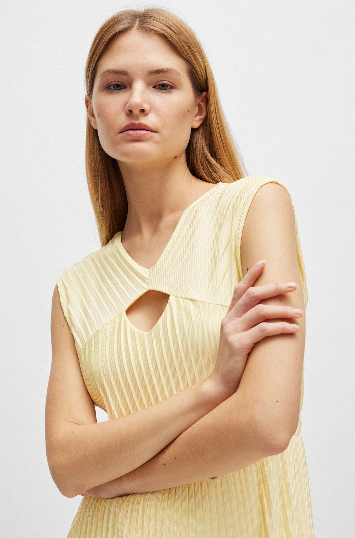 Sleeveless dress in high-shine plissé fabric Product Image