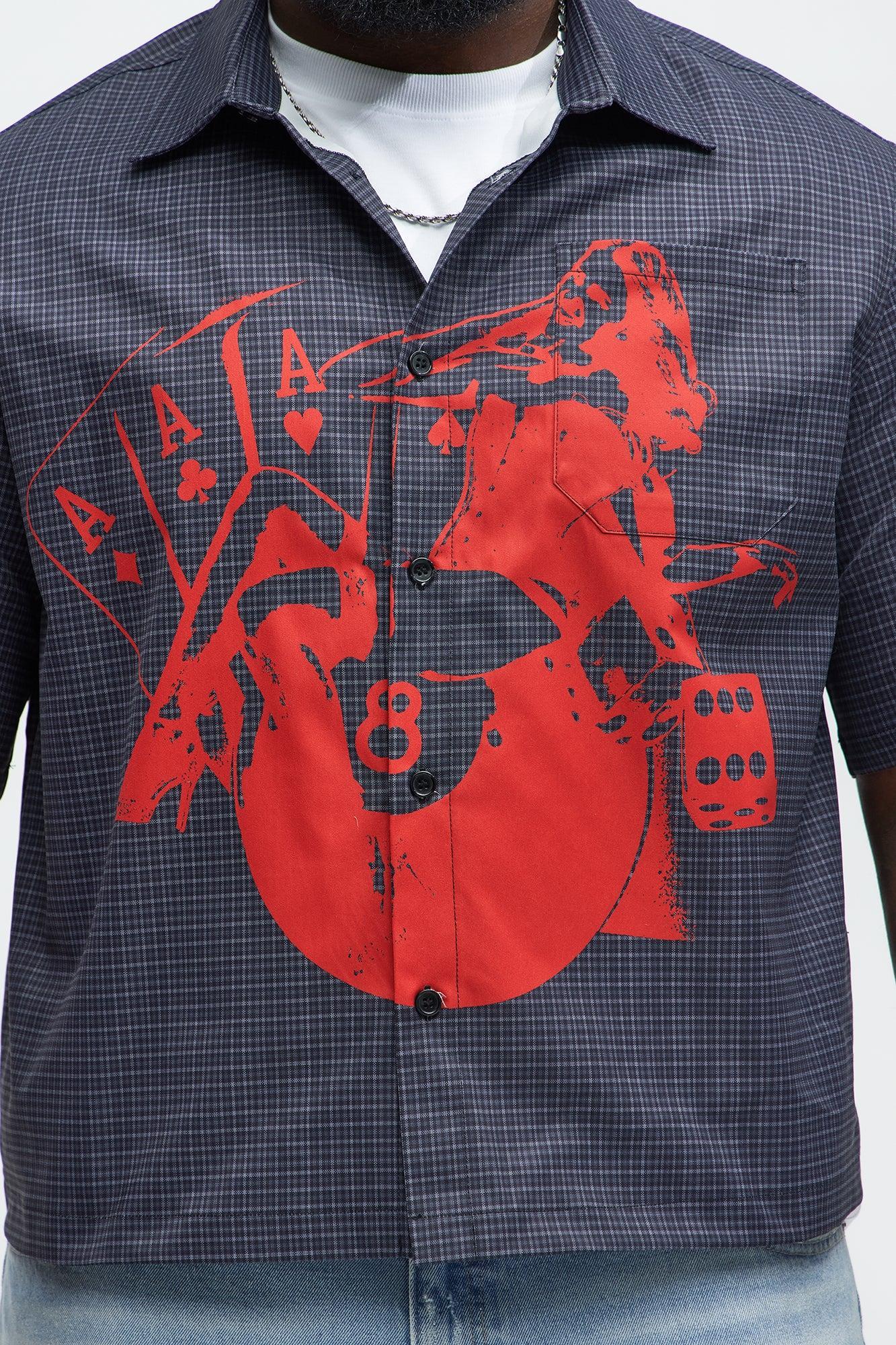Cropped Pin Up Graphic Button Up Shirt - Black/combo Product Image