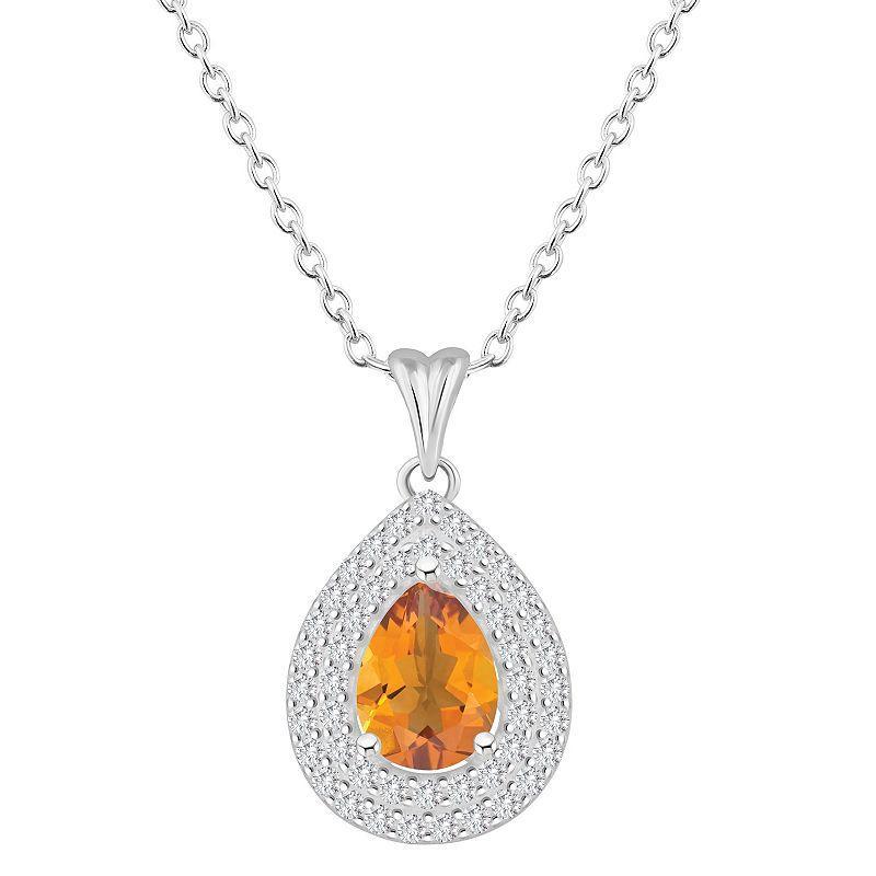 Celebration Gems Sterling Silver Teardrop Swiss Blue Topaz & White Topaz Double Halo Pendant Necklace, Women's, Size: 18" Product Image