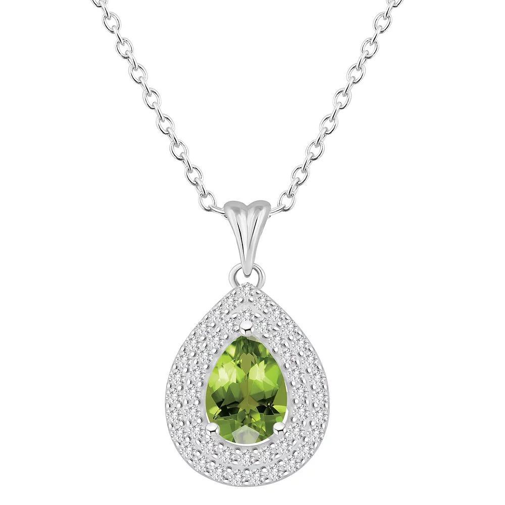 Celebration Gems Sterling Silver Teardrop Swiss Blue Topaz & White Topaz Double Halo Pendant Necklace, Women's, Size: 18" Product Image
