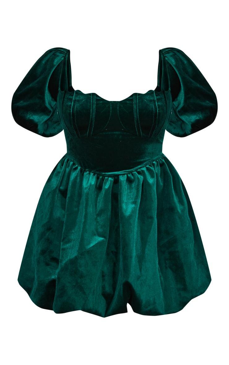 Plus Emerald Green Velvet Puffball Dress Product Image