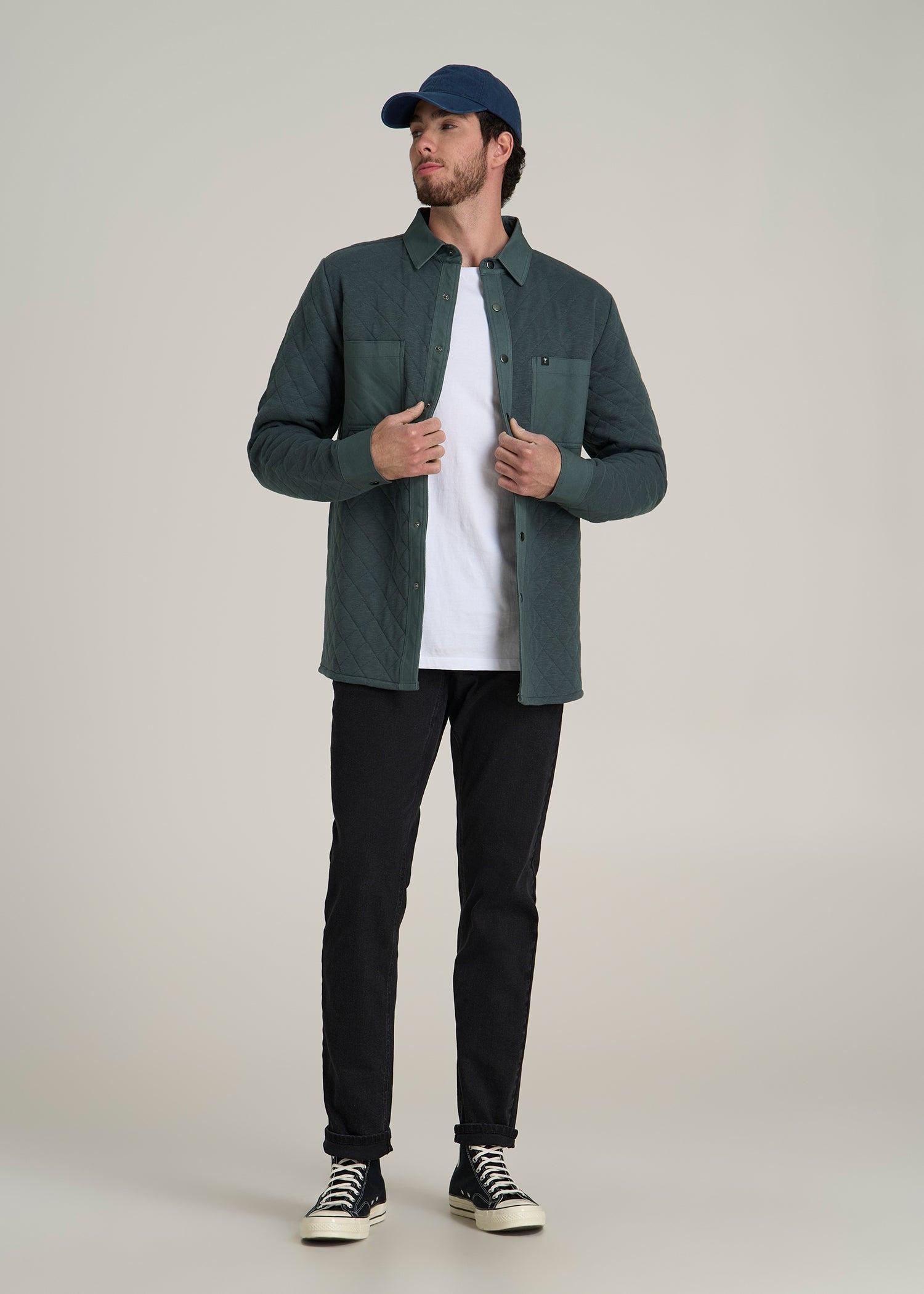 Quilted Shacket for Tall Men in Soft Green Product Image